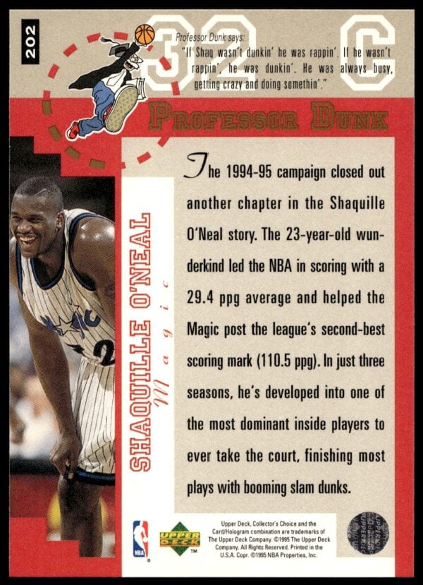 1995-96 Upper Deck Collector's Choice Shaquille O'Neal #202 (Back)