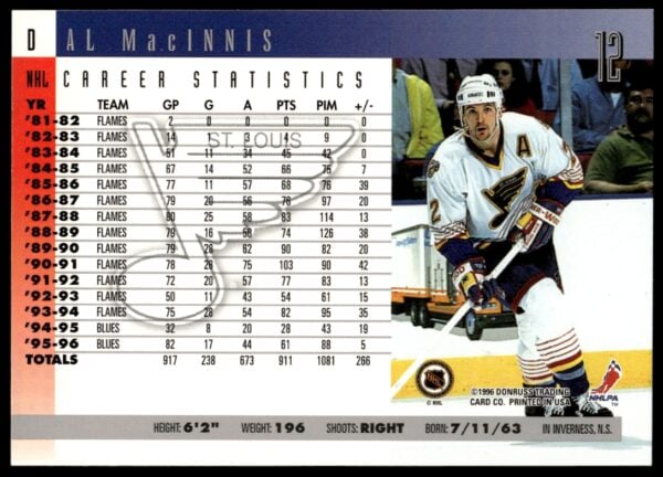 1996-97 Donruss Al MacInnis #12 (Back)