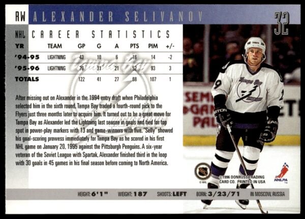 1996-97 Donruss Alexander Selivanov #32 (Back)