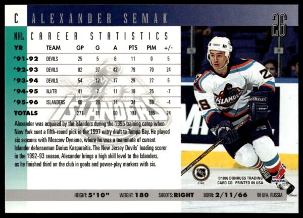 1996-97 Donruss Alexander Semak #26 (Back)