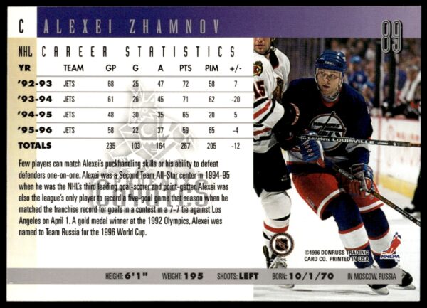 1996-97 Donruss Alexei Zhamnov #89 (Back)