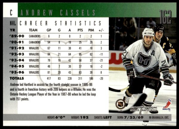 1996-97 Donruss Andrew Cassels #162 (Back)