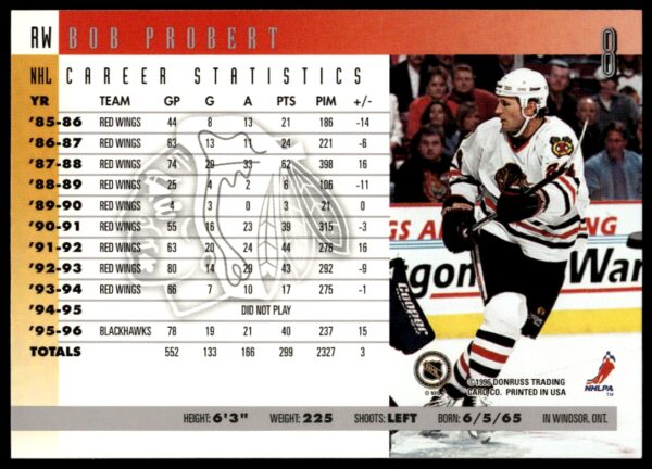 1996-97 Donruss Bob Probert #8 (Back)