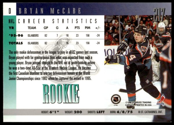 1996-97 Donruss Bryan McCabe #217 (Back)