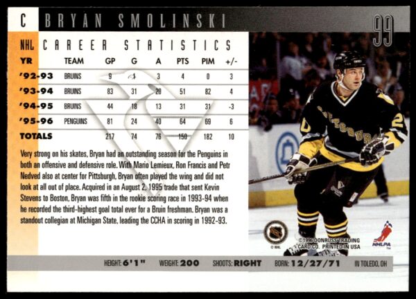 1996-97 Donruss Bryan Smolinski #99 (Back)