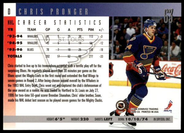 1996-97 Donruss Chris Pronger #63 (Back)