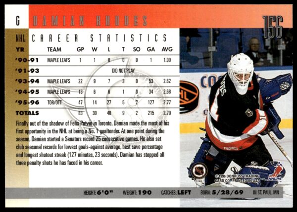 1996-97 Donruss Damian Rhodes #156 (Back)