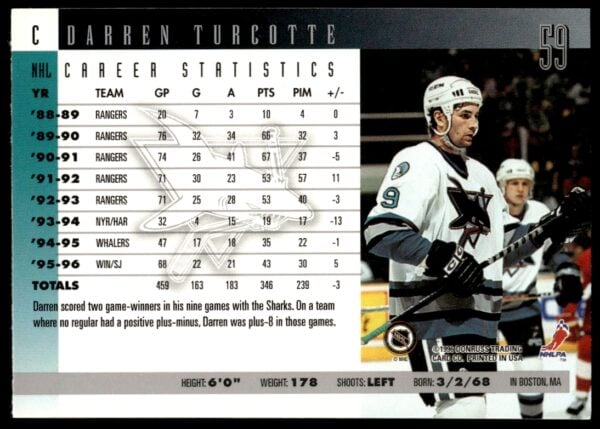 1996-97 Donruss Darren Turcotte #59 (Back)