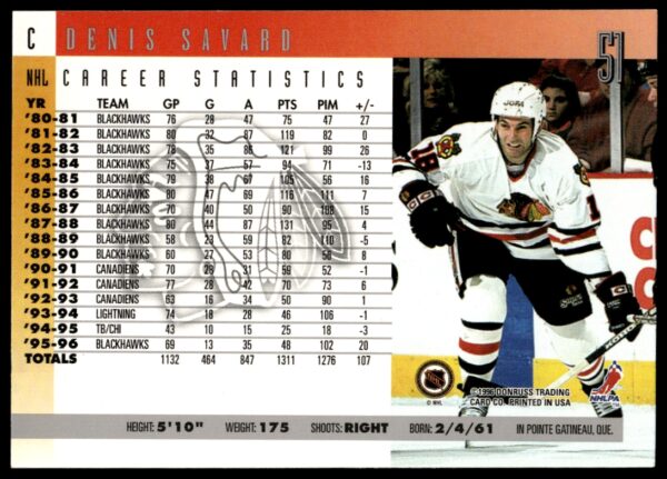 1996-97 Donruss Denis Savard #51 (Back)