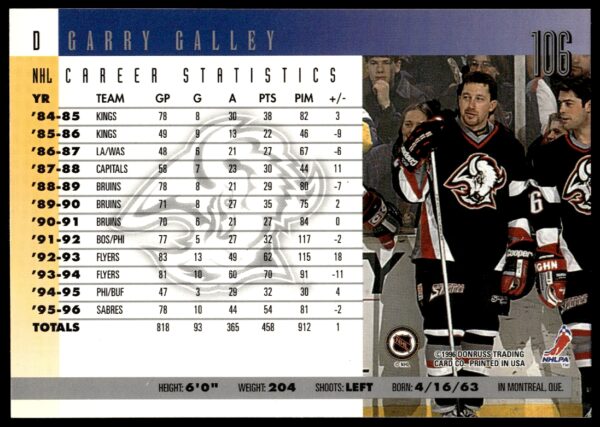 1996-97 Donruss Garry Galley #106 (Back)