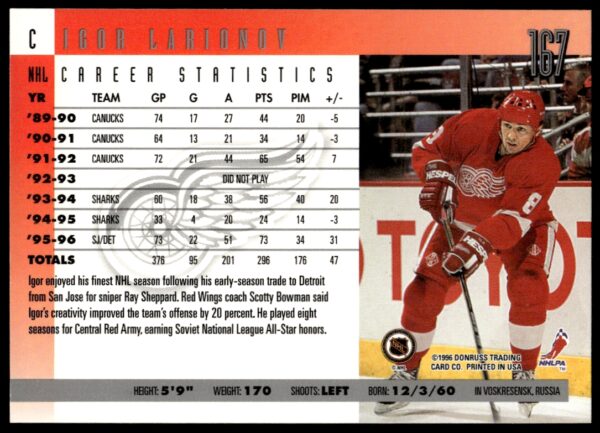 1996-97 Donruss Igor Larionov #167 (Back)