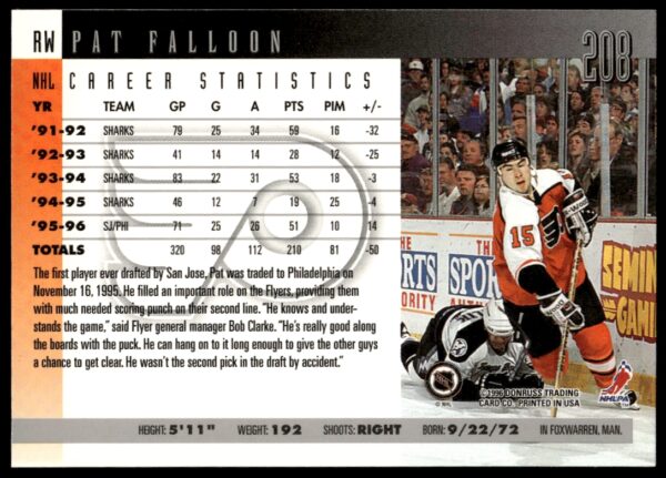 1996-97 Donruss Pat Falloon #208 (Back)