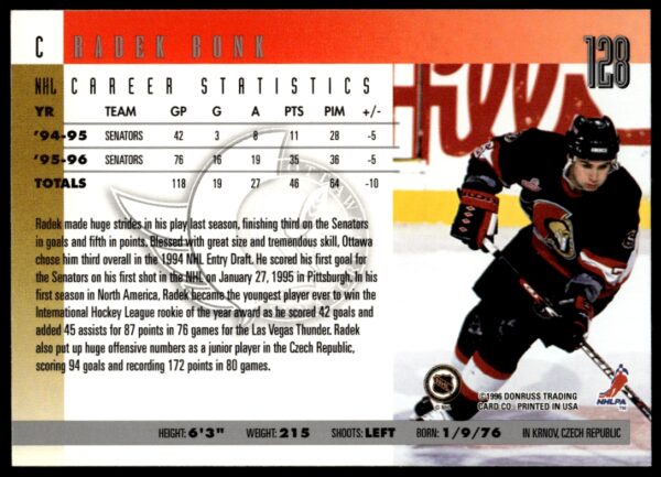 1996-97 Donruss Radek Bonk #128 (Back)