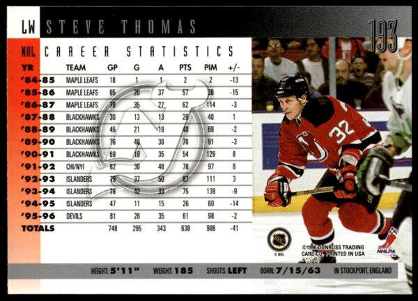 1996-97 Donruss Steve Thomas #193 (Back)