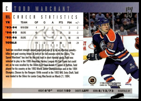 1996-97 Donruss Todd Marchant #53 (Back)