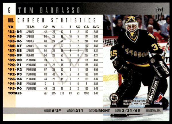 1996-97 Donruss Tom Barrasso #67 (Back)