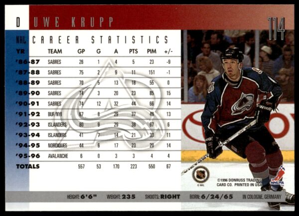 1996-97 Donruss Uwe Krupp #114 (Back)