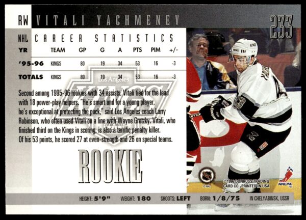 1996-97 Donruss Vitali Yachmenev #233 (Back)