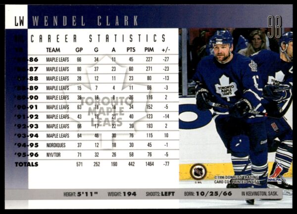 1996-97 Donruss Wendel Clark #98 (Back)