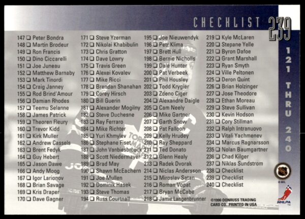 1996 Donruss Doug Gilmour Checklist #239 (Back)