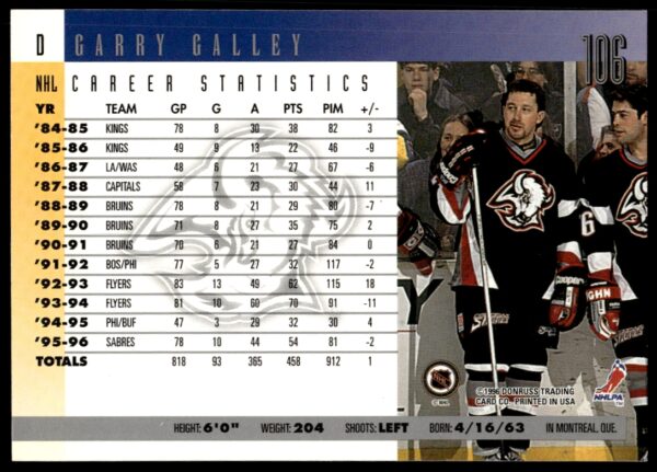 1996 Donruss Garry Galley #106 (Back)