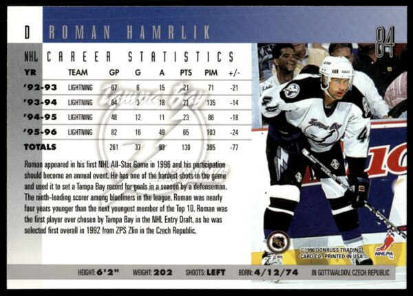 1996 Donruss Roman Hamrlik #84 (Back)