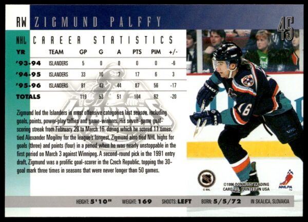 1996 Donruss Zigmund Palffy #45 (Back)