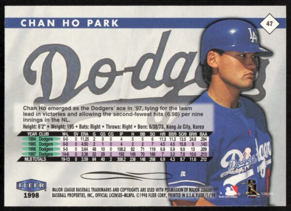 1998 Fleer Tradition Chan Ho Park #47 (Back)