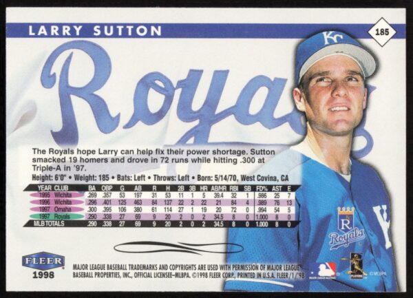 1998 Fleer Tradition Larry Sutton #185 (Back)