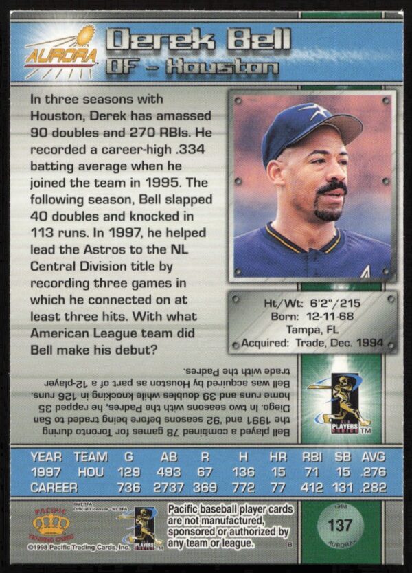 1998 Pacific Aurora Derek Bell #137 (Back)