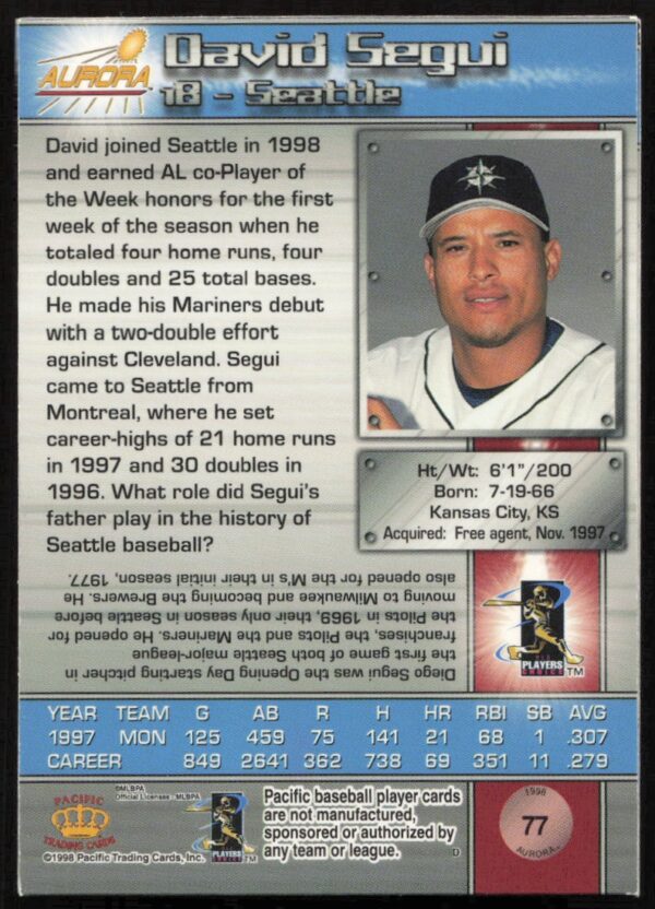 1998 Pacific Aurora Jason Giambi #65 (Back)