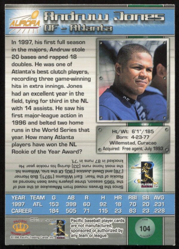 1998 Pacific Aurora Matt Williams #101 (Back)