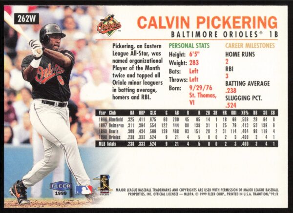 1999 Fleer Calvin Pickering Warning Track Collection #262W (Back)