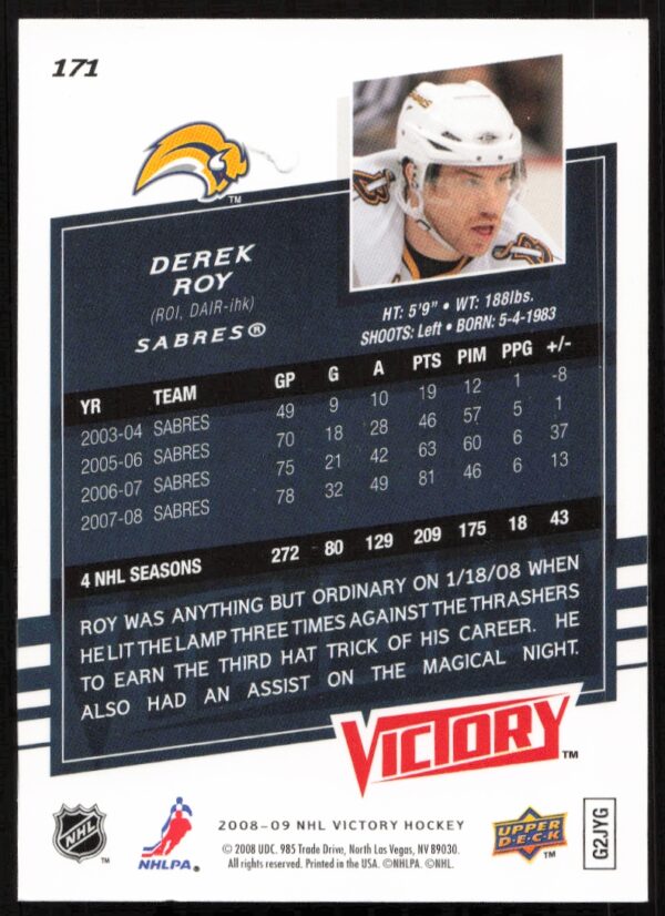 2008-09 Upper Deck Victory Derek Roy #171 (Back)