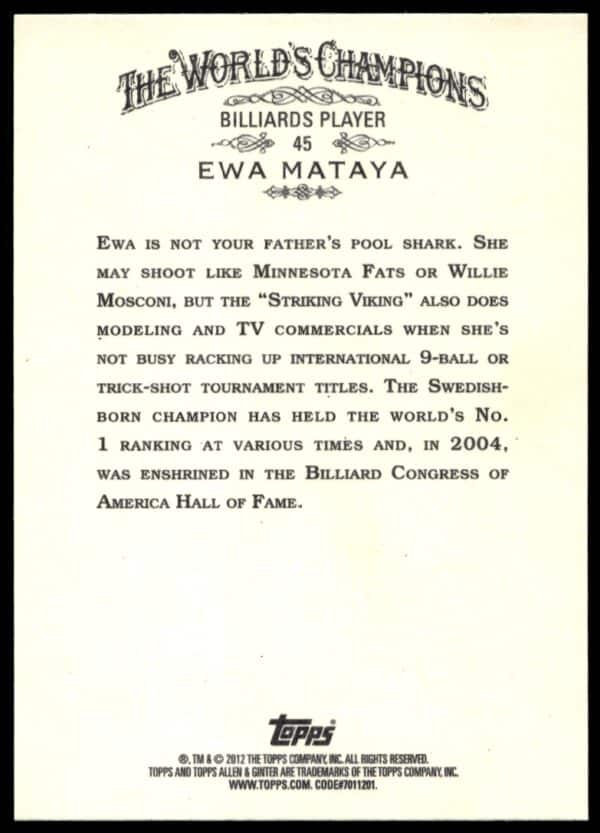 2012 Topps Allen & Ginter Ewa Mataya #45 (Back)