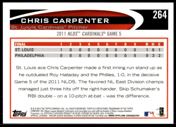 2012 Topps Chris Carpenter #264 (Back)