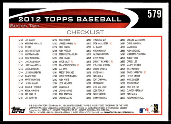 2012 Topps Dan Uggla #579 (Back)