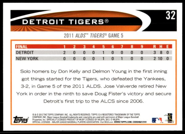 2012 Topps Detroit Tigers #32 (Back)