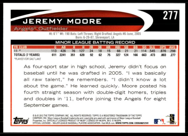 2012 Topps Jeremy Moore #277 (Back)