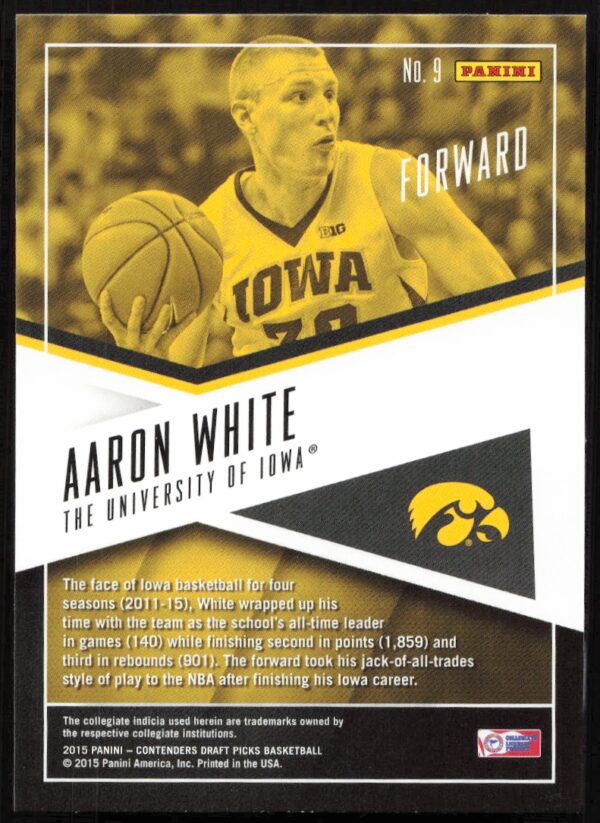 2015-16 Panini Contenders Draft Picks Aaron White School Colors #9 (Back)