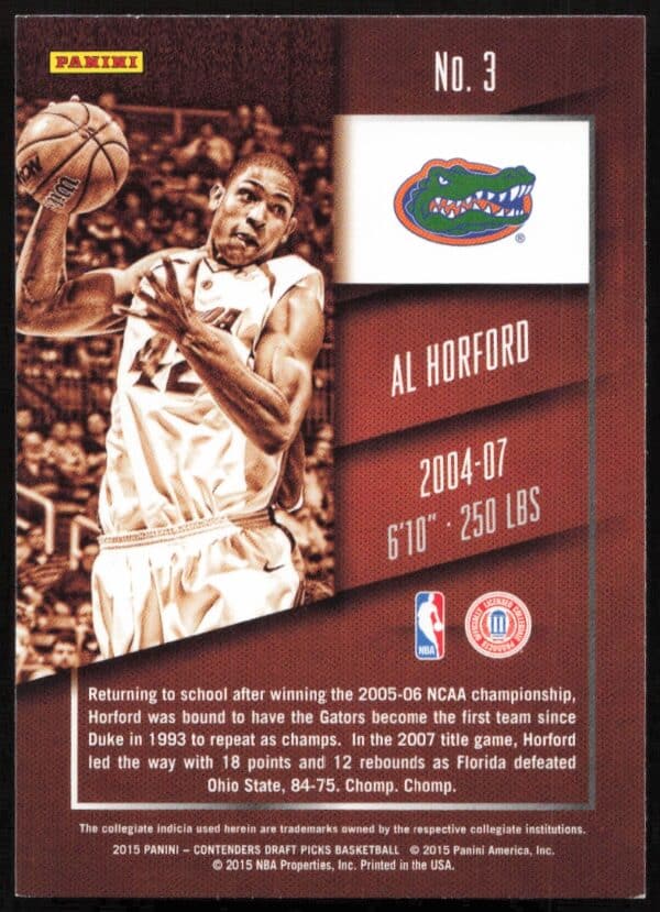 2015-16 Panini Contenders Draft Picks Al Horford #3 (Back)