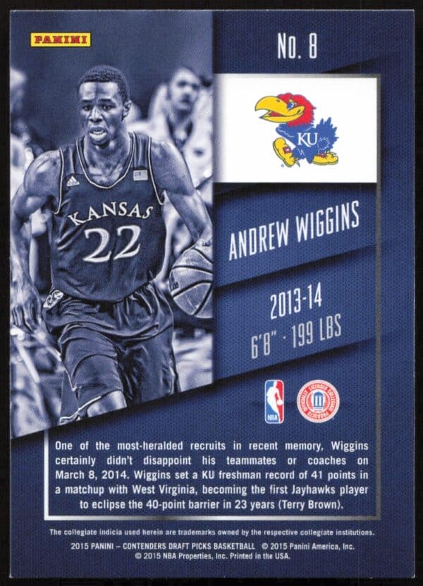 2015-16 Panini Contenders Draft Picks Andrew Wiggins #8 (Back)