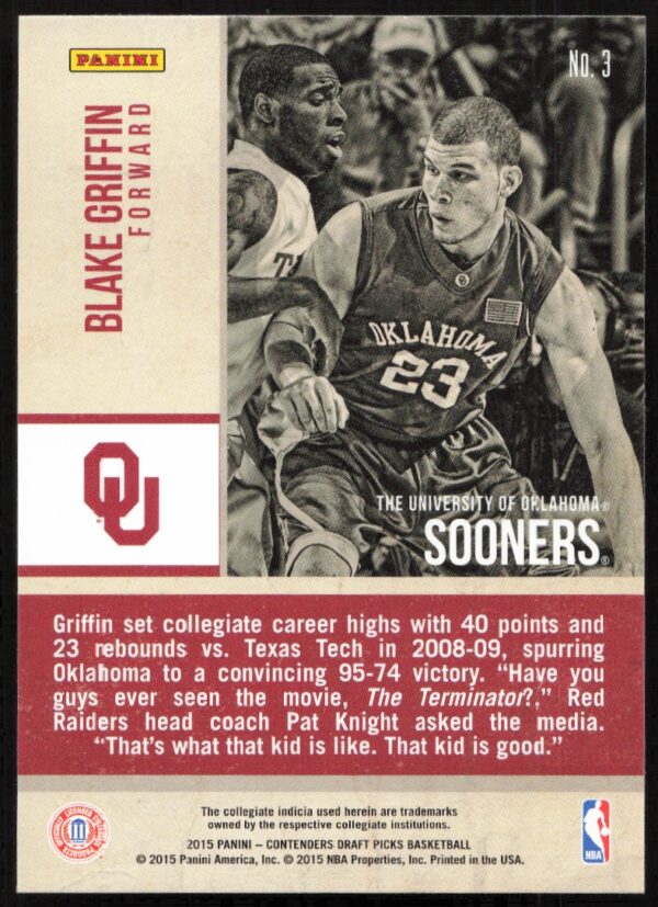 2015-16 Panini Contenders Draft Picks Blake Griffin Old School Colors #3 (Back)