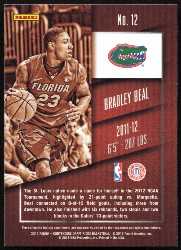 2015-16 Panini Contenders Draft Picks Bradley Beal #12 (Back)