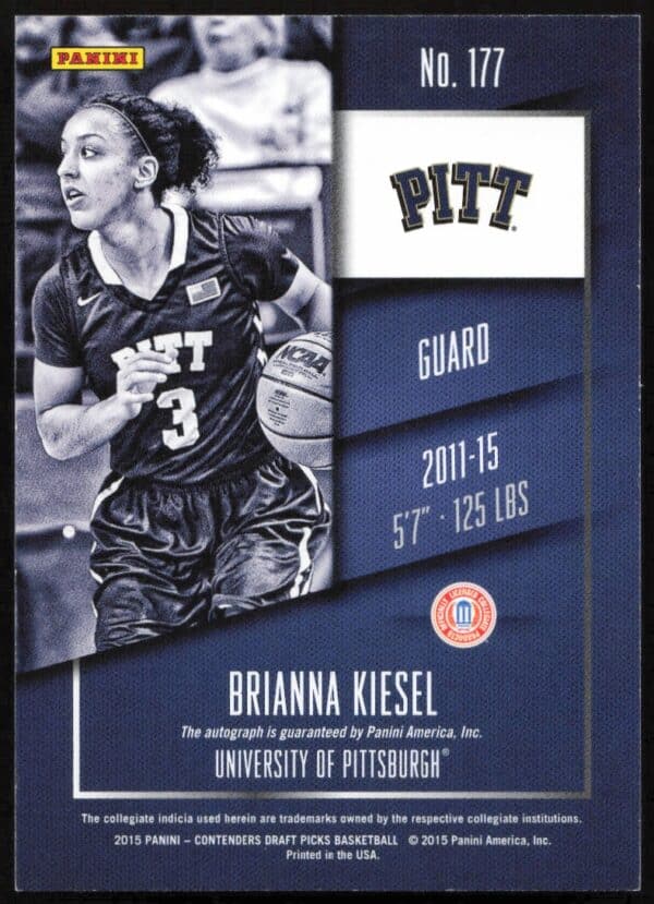 2015-16 Panini Contenders Draft Picks Brianna Kiesel Draft Ticket #177 (Auto) (Back)