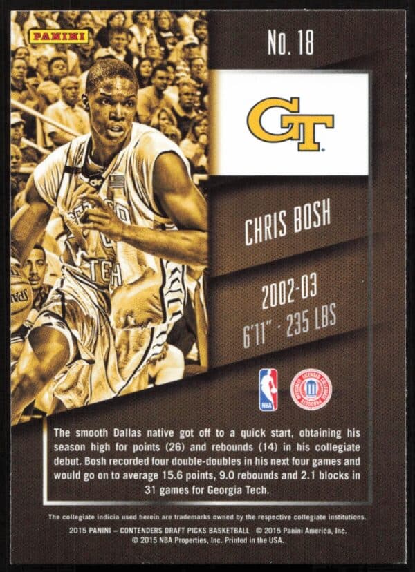 2015-16 Panini Contenders Draft Picks Chris Bosh #18 (Back)