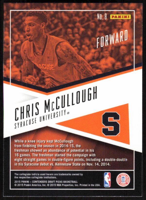 2015-16 Panini Contenders Draft Picks Chris McCullough School Colors #8 (Back)