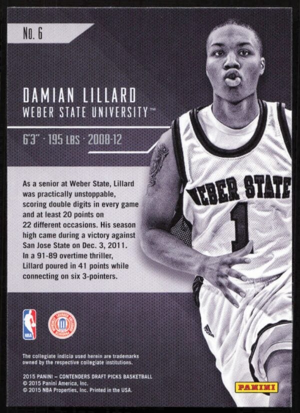 2015-16 Panini Contenders Draft Picks Damian Lillard Class Reunion #6 (Back)