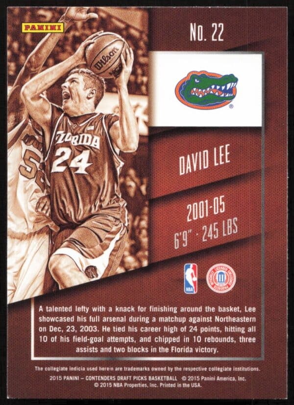 2015-16 Panini Contenders Draft Picks David Lee #22 (Back)