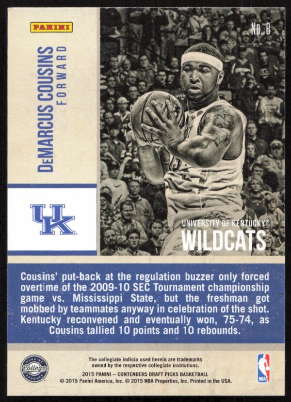 2015-16 Panini Contenders Draft Picks DeMarcus Cousins Old School Colors #8 (Back)